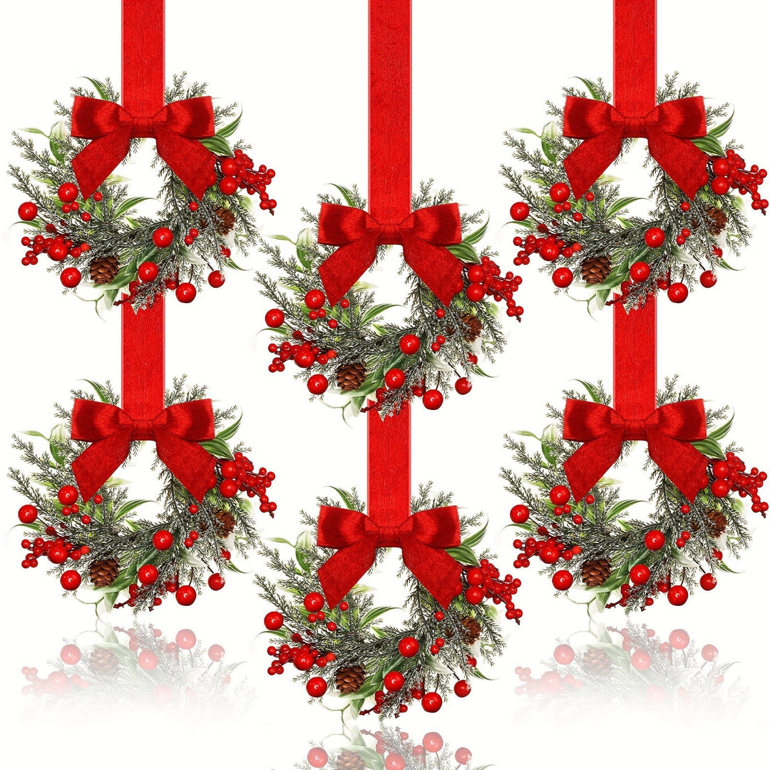 Christmas Wreath Hanging Red Bow Pinecone Holiday Decor