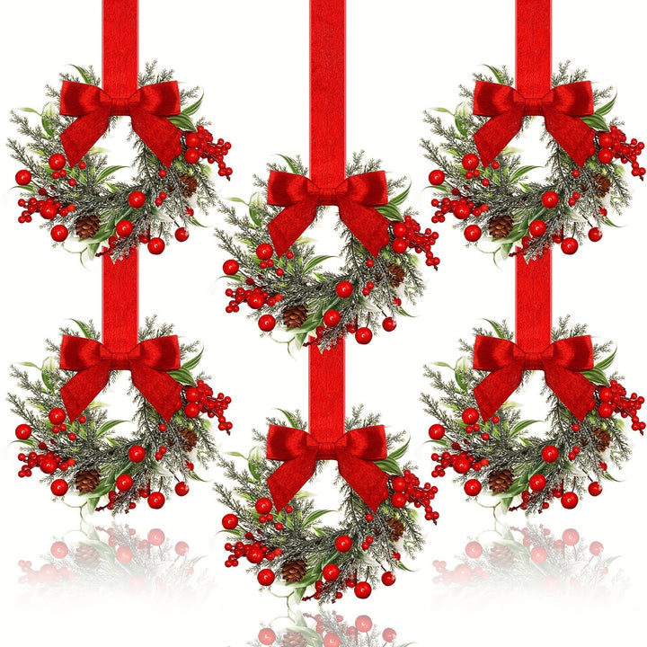 Christmas Wreath Hanging Red Bow Pinecone Holiday Decor
