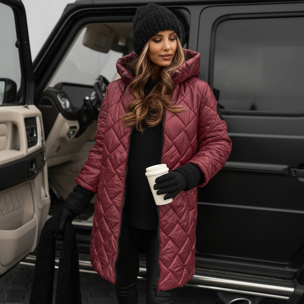 Quilted Hooded Jacket Cold Weather Warm Lightweight Stylish