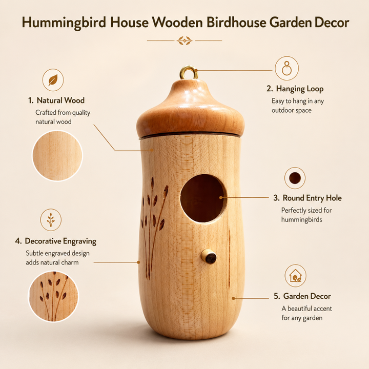 Hummingbird House Wooden Birdhouse Garden Decor