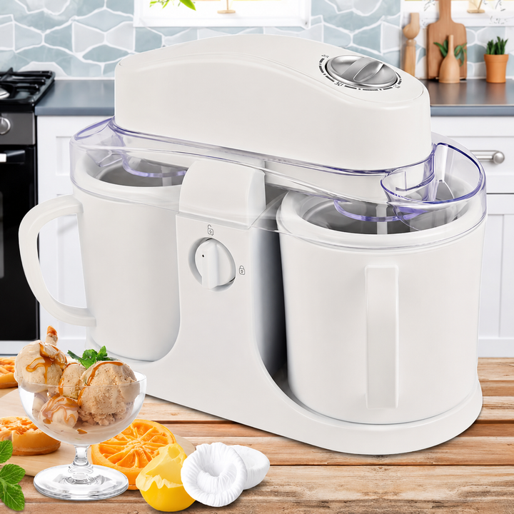 Ice Cream Maker Countertop Dual Bowl Frozen Dessert Machine