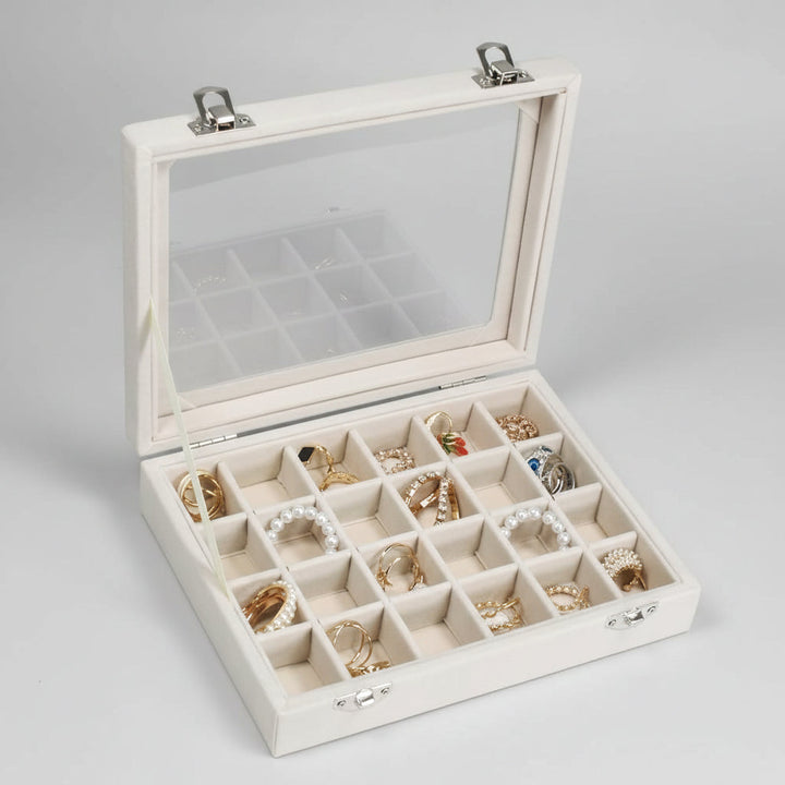 Jewellery Organizer Mothers Day Velvet Storage Box Glass Lid Tray