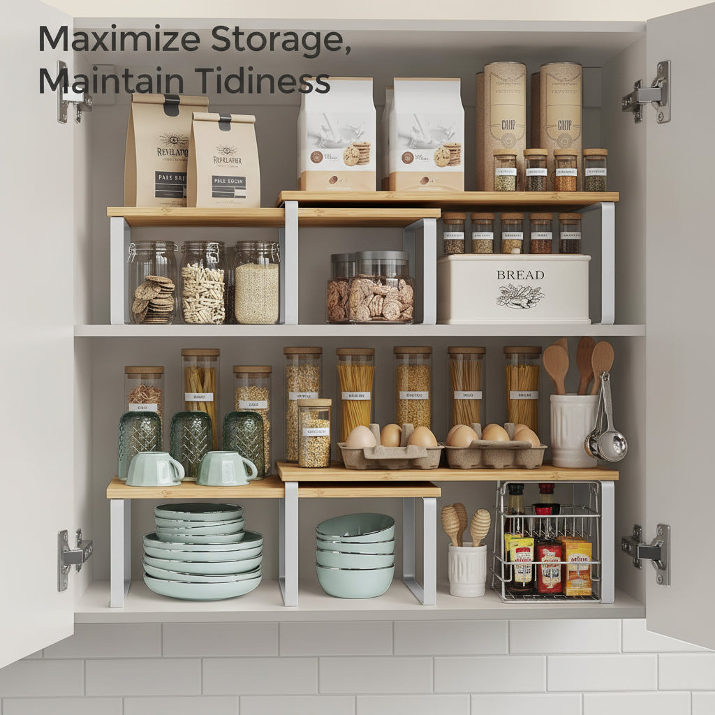 Shelf Organizer Stackable Metal Kitchen Cabinet Storage Racks