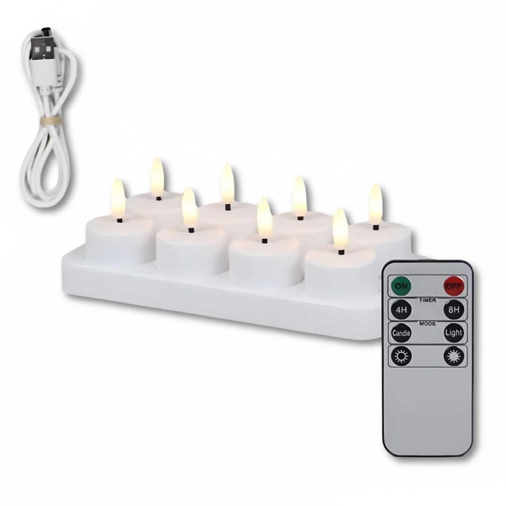 LED Candles Flameless Set Remote Timer USB Rechargeable