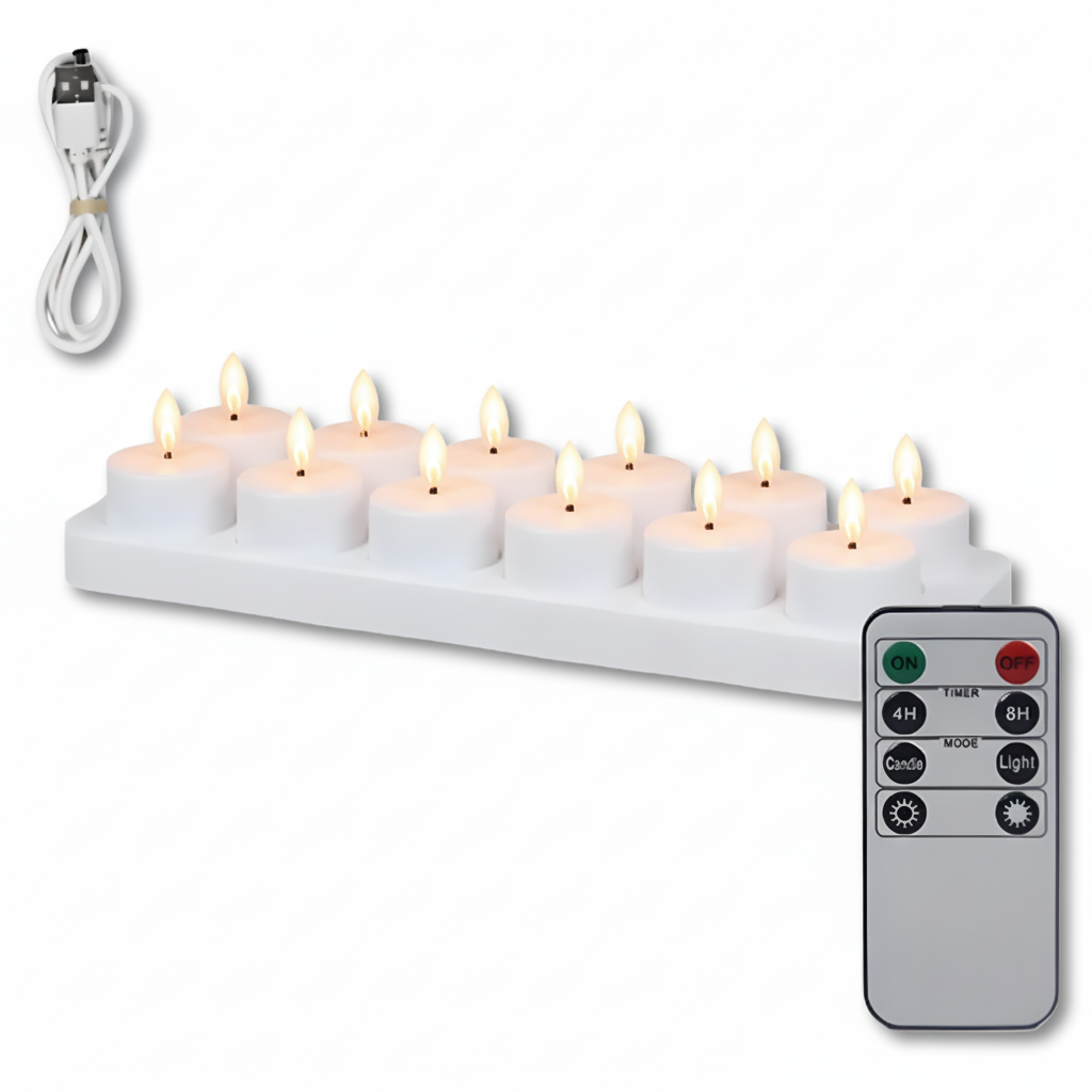 LED Candles Flameless Set Remote Timer USB Rechargeable