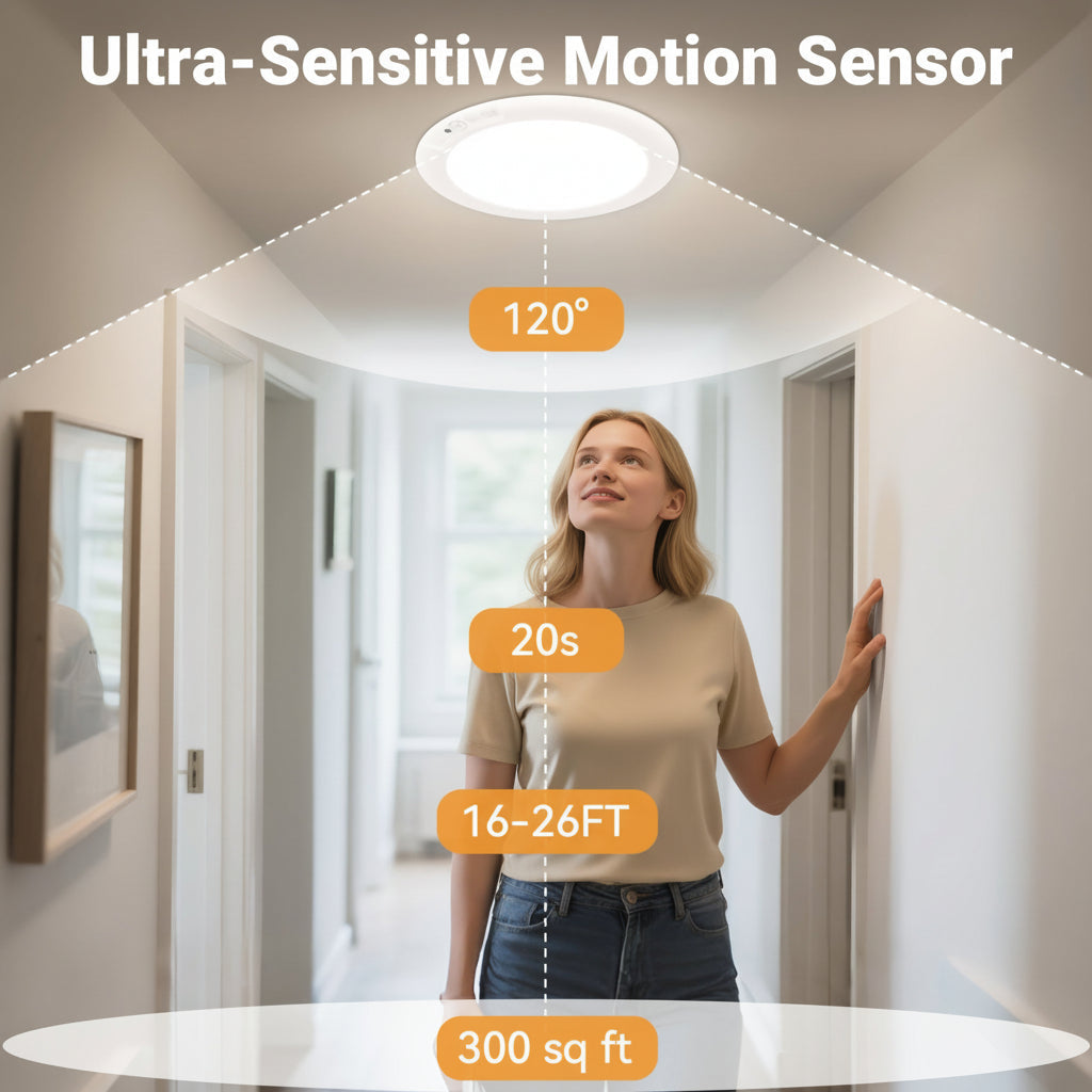 Ceiling Light Motion Sensor Rechargeable LED Flush Mount Lamp