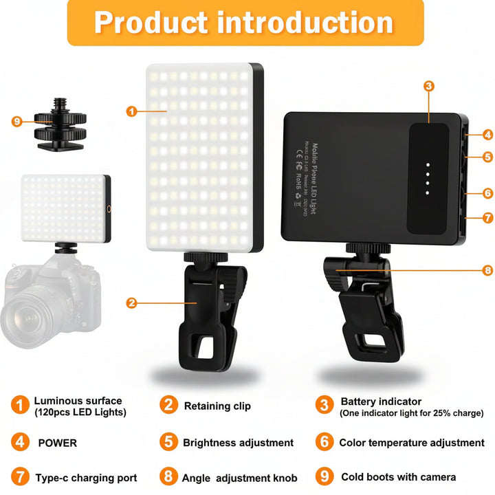 Selfie Light Clip On LED Phone Camera Light Adjustable Modes