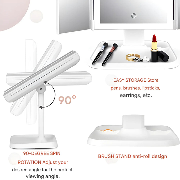 Mirror LED Makeup Triple Lighting Magnification Foldable Design