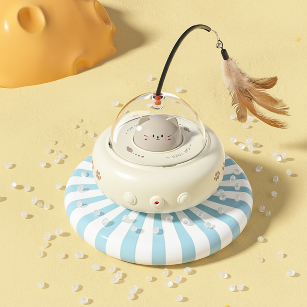 Cat Toy Automatic Laser Chase UFO Interactive Feather Teaser