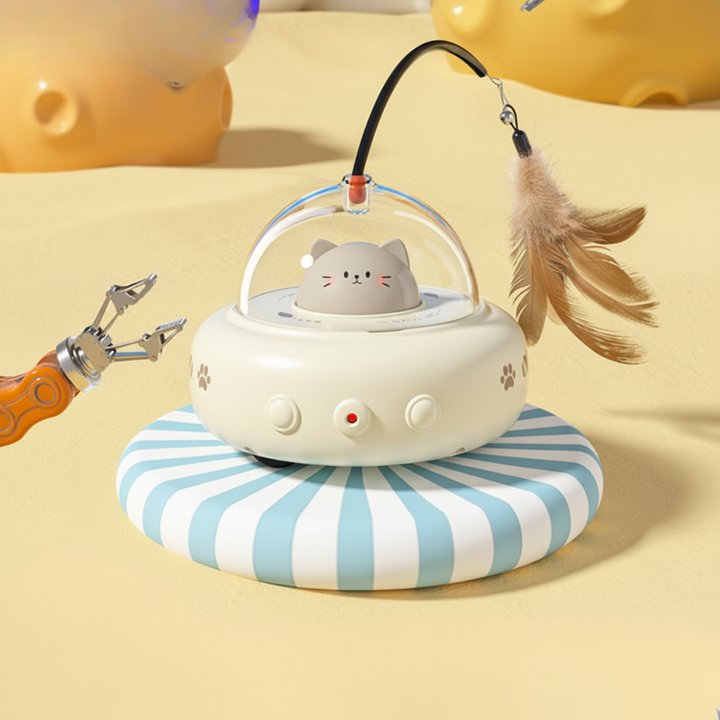 Cat Toy Automatic Laser Chase UFO Interactive Feather Teaser