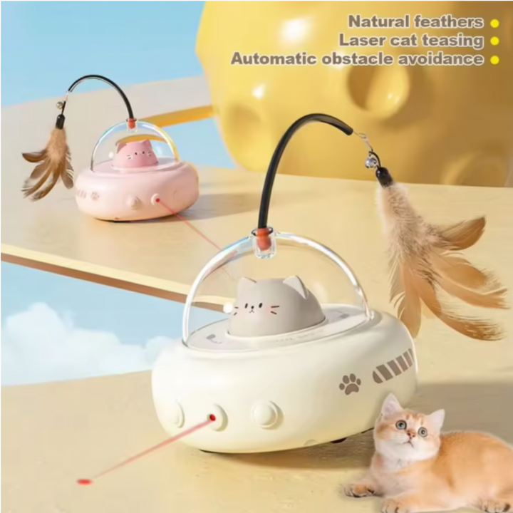 Cat Toy Automatic Laser Chase UFO Interactive Feather Teaser