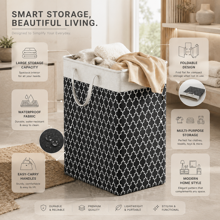 Lauva | 75L Waterproof Laundry Basket | Foldable Fabric Clothes Hamper with Handles
