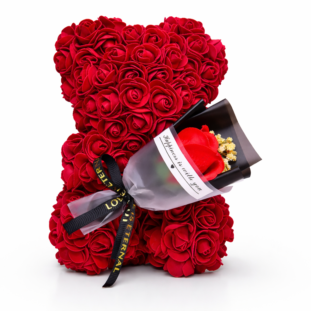 Table Decor Rose Bear Artificial Flower Gift Valentine Display