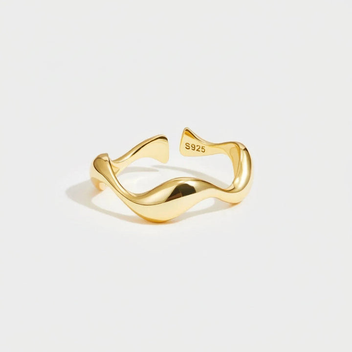 Ring Minimalist Gold Adjustable Ocean Inspired Sterling Silver