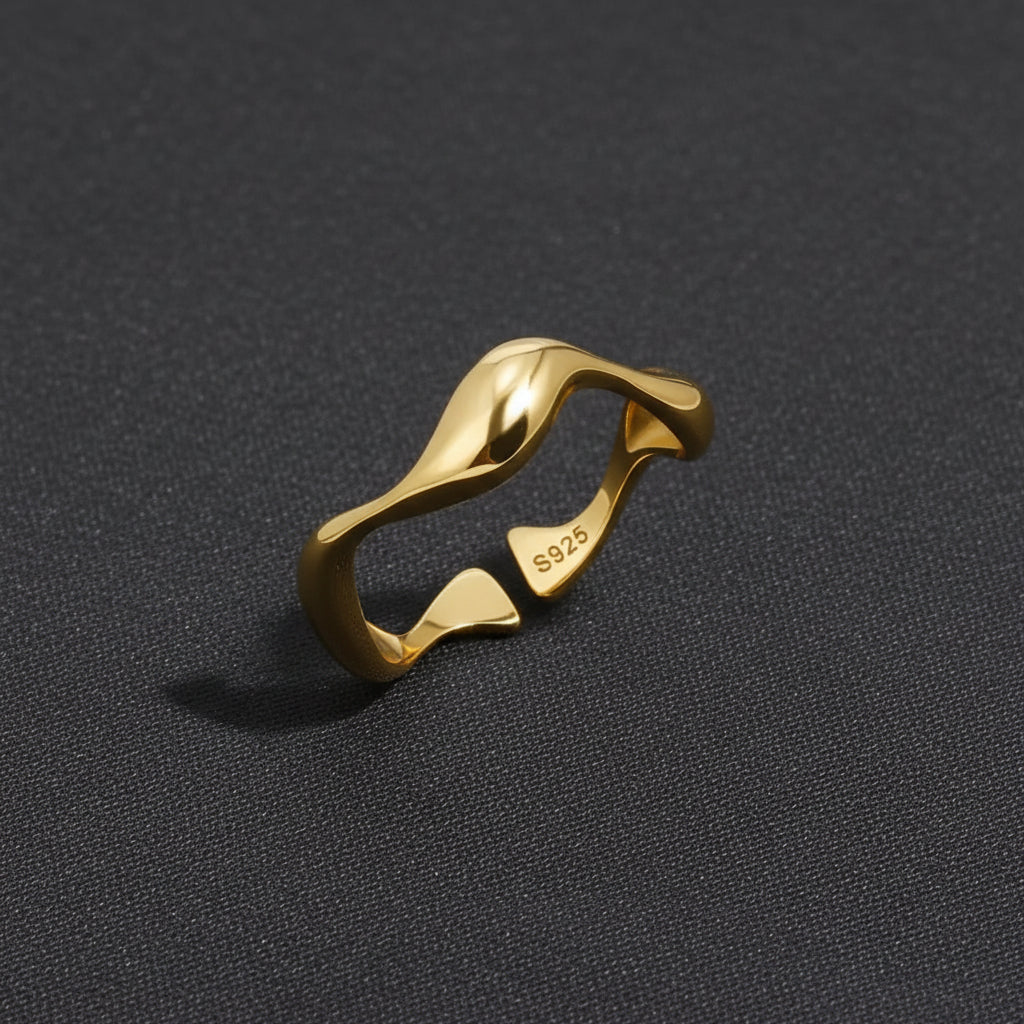 Ring Minimalist Gold Adjustable Ocean Inspired Sterling Silver