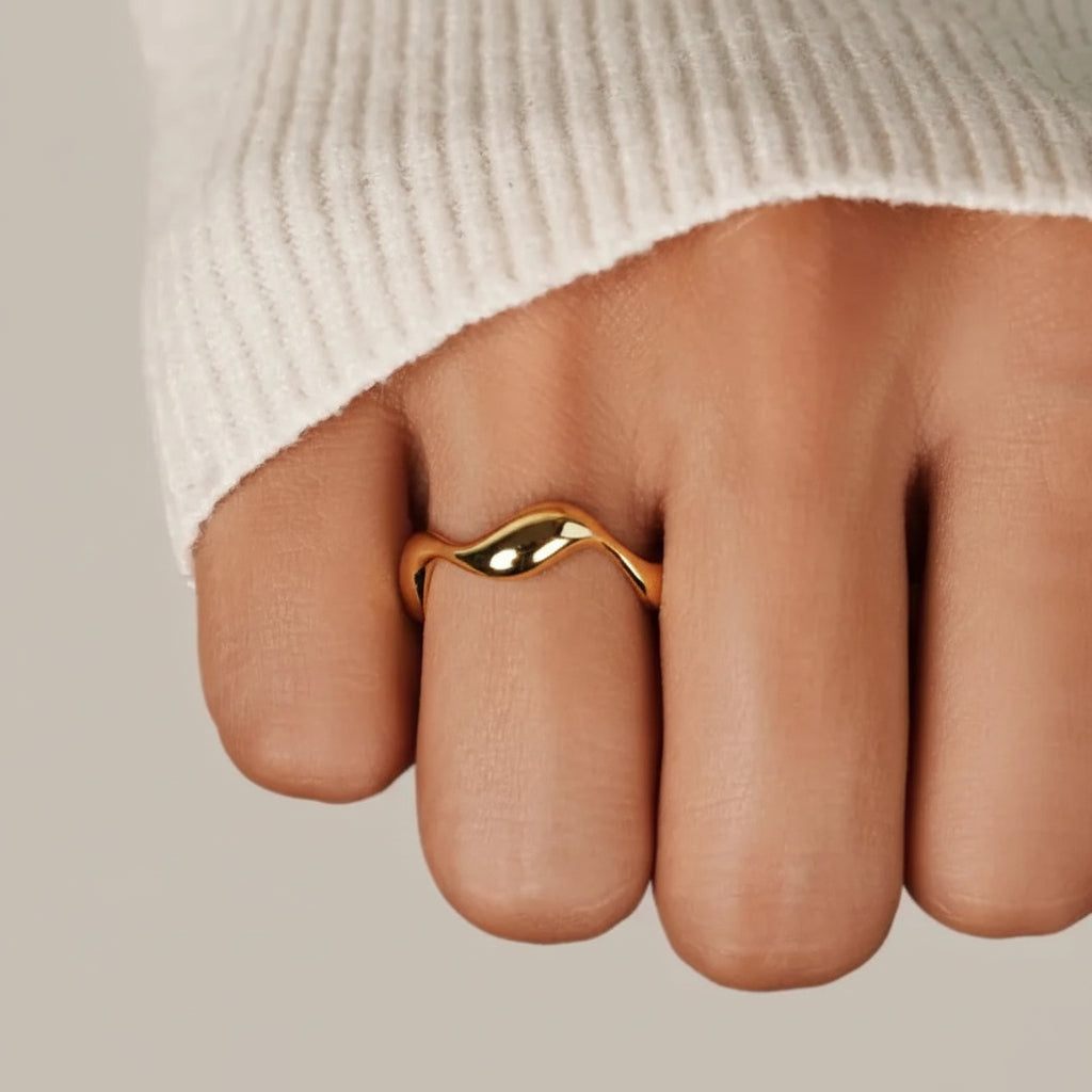 Ring Minimalist Gold Adjustable Ocean Inspired Sterling Silver