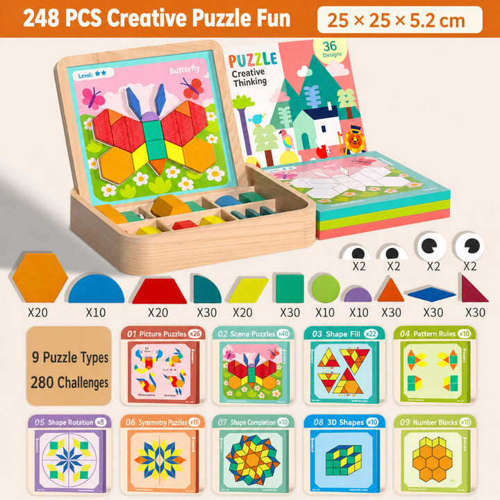 Magnetic Puzzle Wooden Pattern Blocks Educational STEM Toy Set