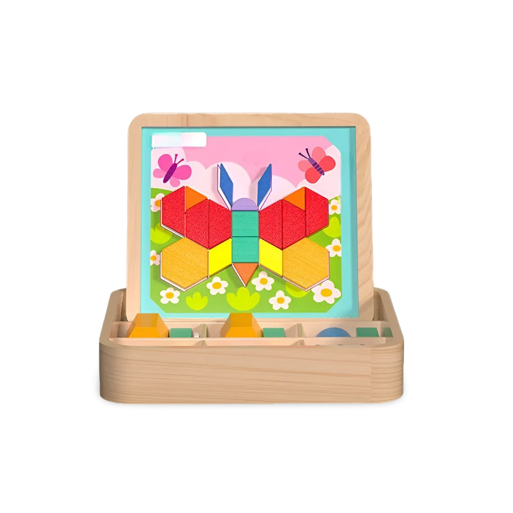 Magnetic Puzzle Wooden Pattern Blocks Educational STEM Toy Set