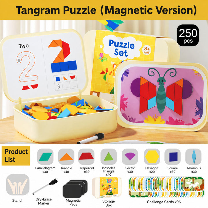 Magnetic Puzzle Wooden Pattern Blocks Educational STEM Toy Set