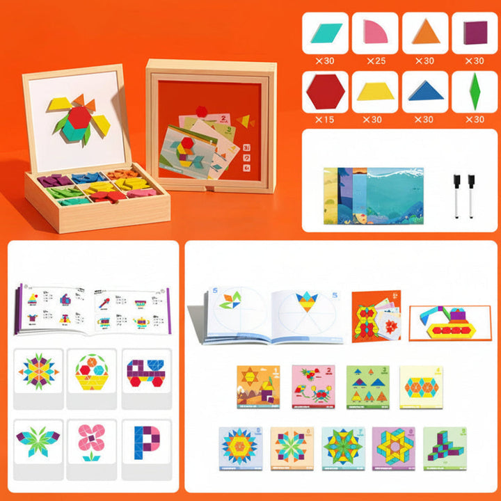 Magnetic Puzzle Wooden Pattern Blocks Educational STEM Toy Set