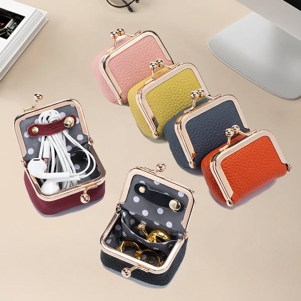 Mini Jewellery Box Genuine Leather Organizer Gold Clasp Travel