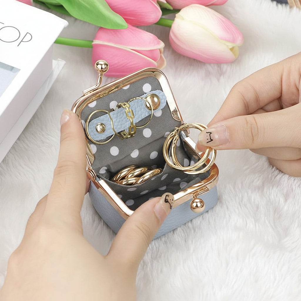 Mini Jewellery Box Genuine Leather Organizer Gold Clasp Travel