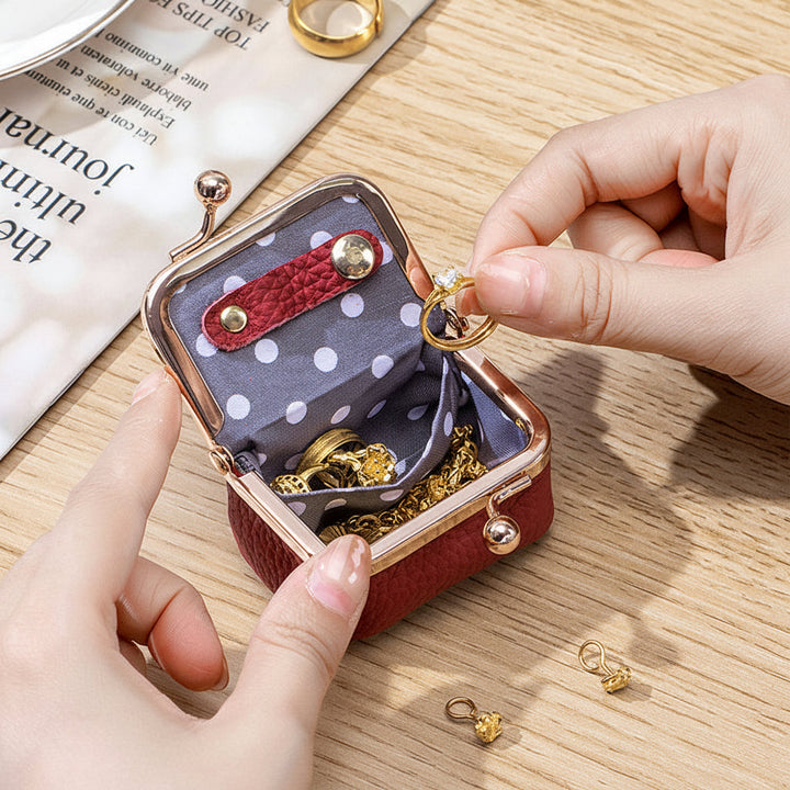 Mini Jewellery Box Genuine Leather Organizer Gold Clasp Travel
