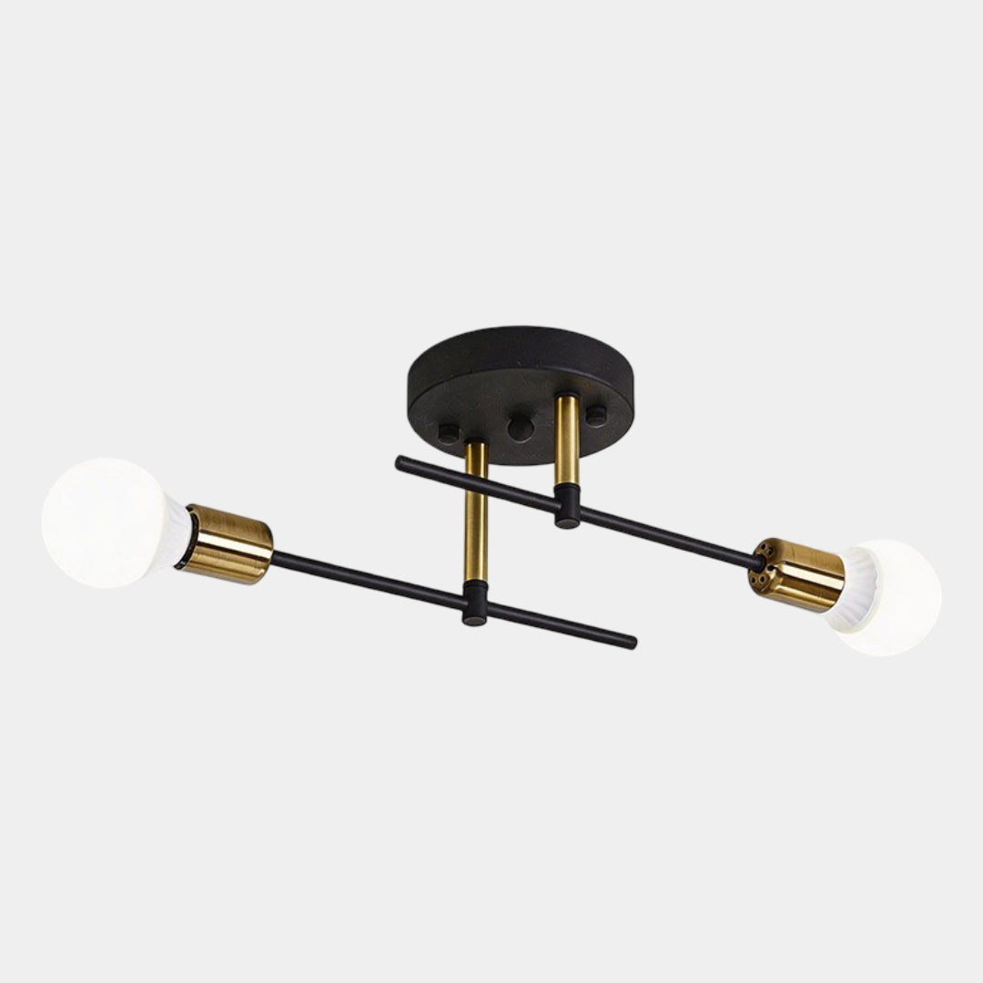 Modern 2-Light Ceiling Lamp | Black &amp; Gold Flush Mount Chandelier