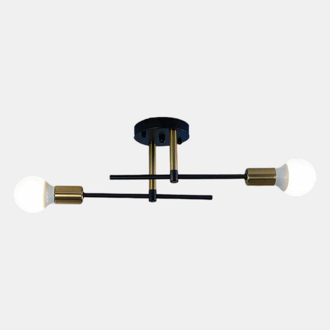 Modern 2-Light Ceiling Lamp | Black &amp; Gold Flush Mount Chandelier