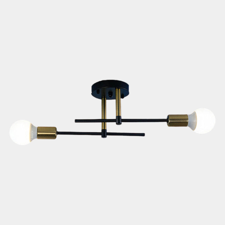 Modern 2-Light Ceiling Lamp | Black &amp; Gold Flush Mount Chandelier