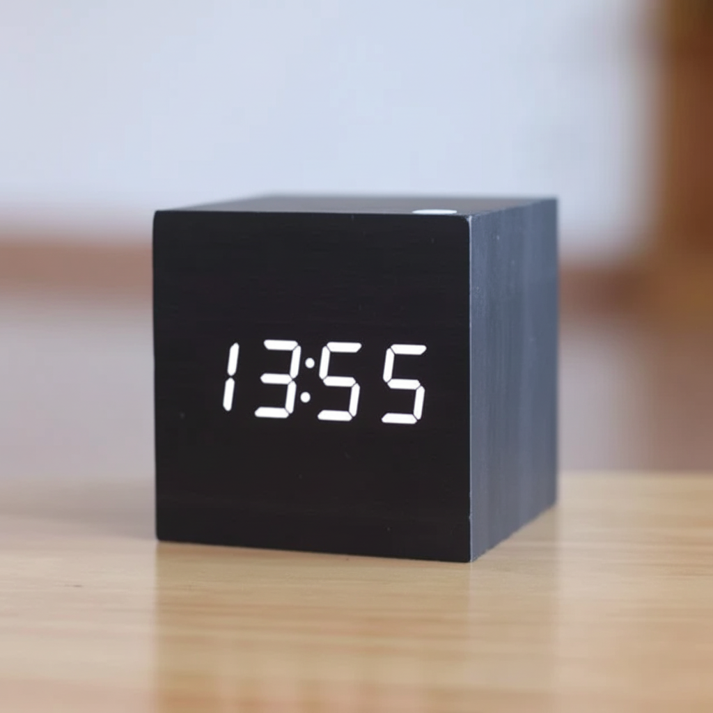 Digital Alarm Clock Wooden LED Desk Table Clock
