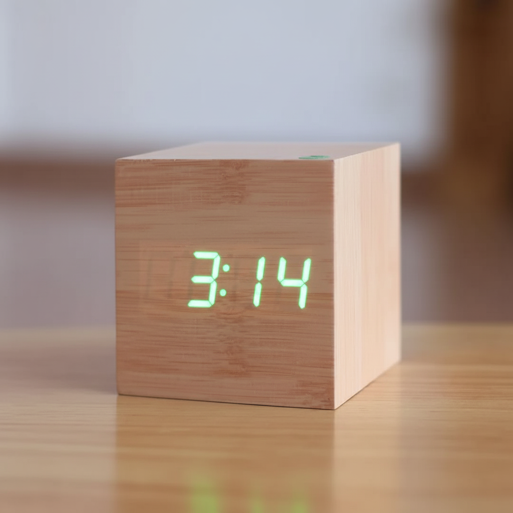 Digital Alarm Clock Wooden LED Desk Table Clock