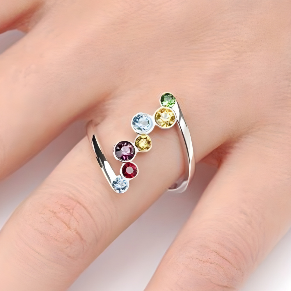 Mothers Day Birthstone Ring Silver Adjustable Multicolour Ring