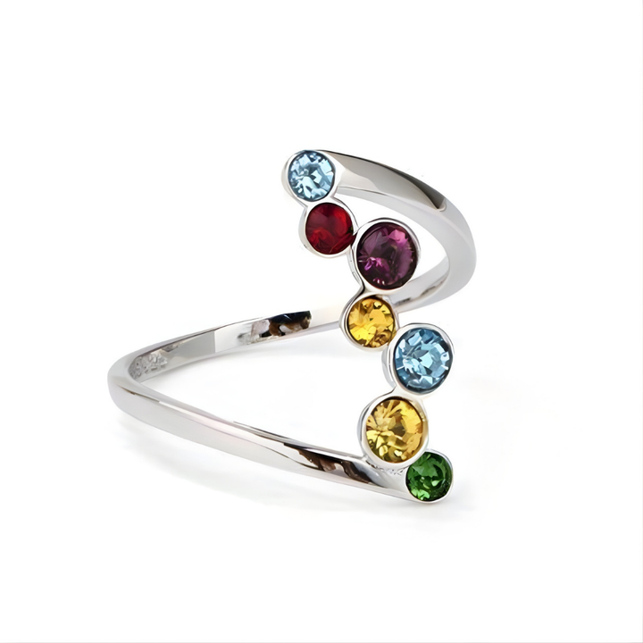 Mothers Day Birthstone Ring Silver Adjustable Multicolour Ring