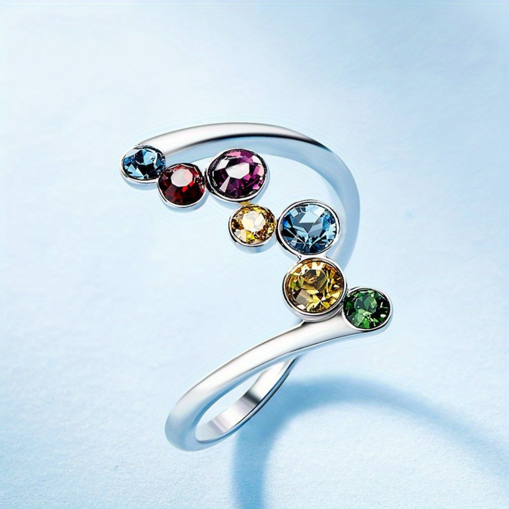 Mothers Day Birthstone Ring Silver Adjustable Multicolour Ring