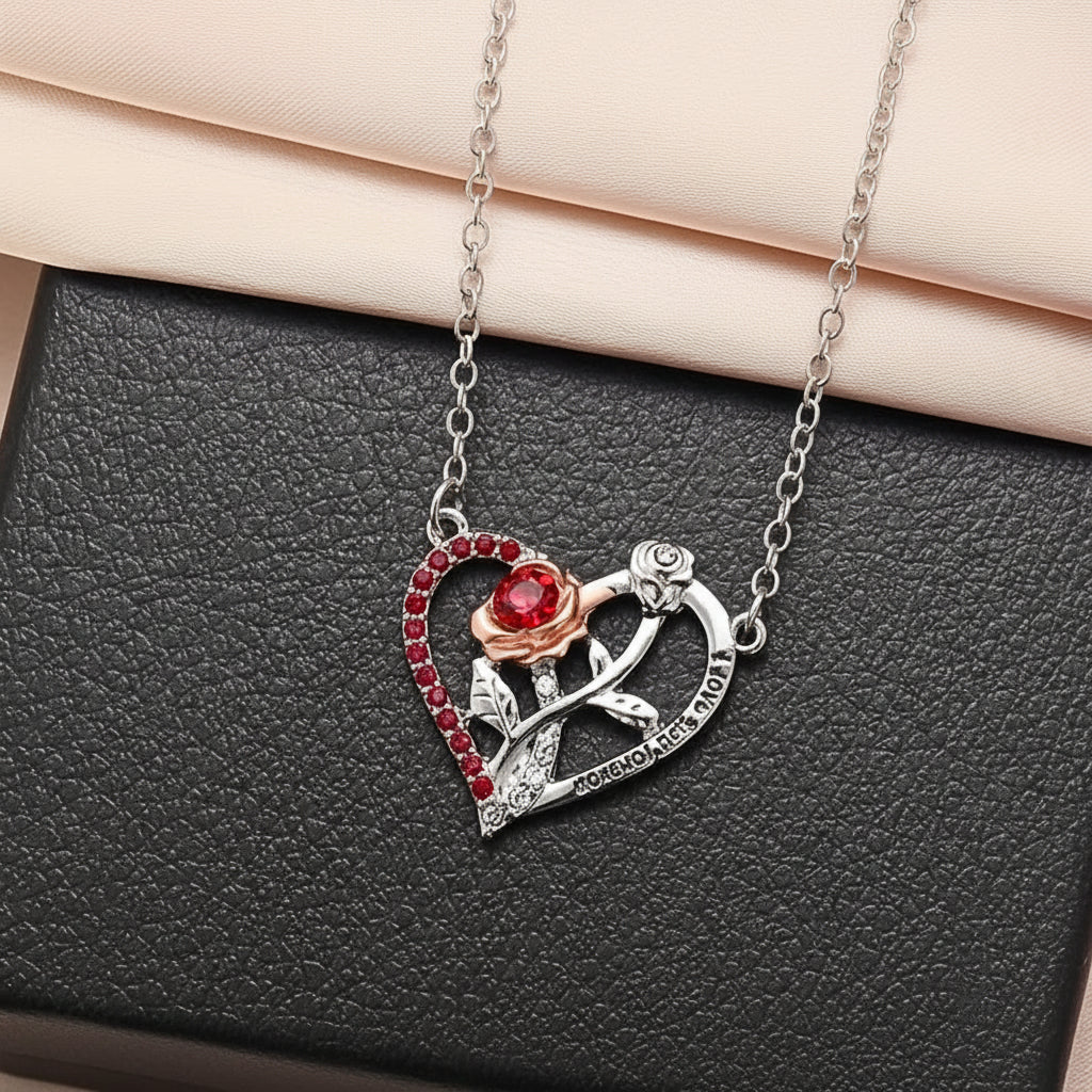 Necklace Heart Pendant Silver Rose Gift Jewellery Romantic Couples