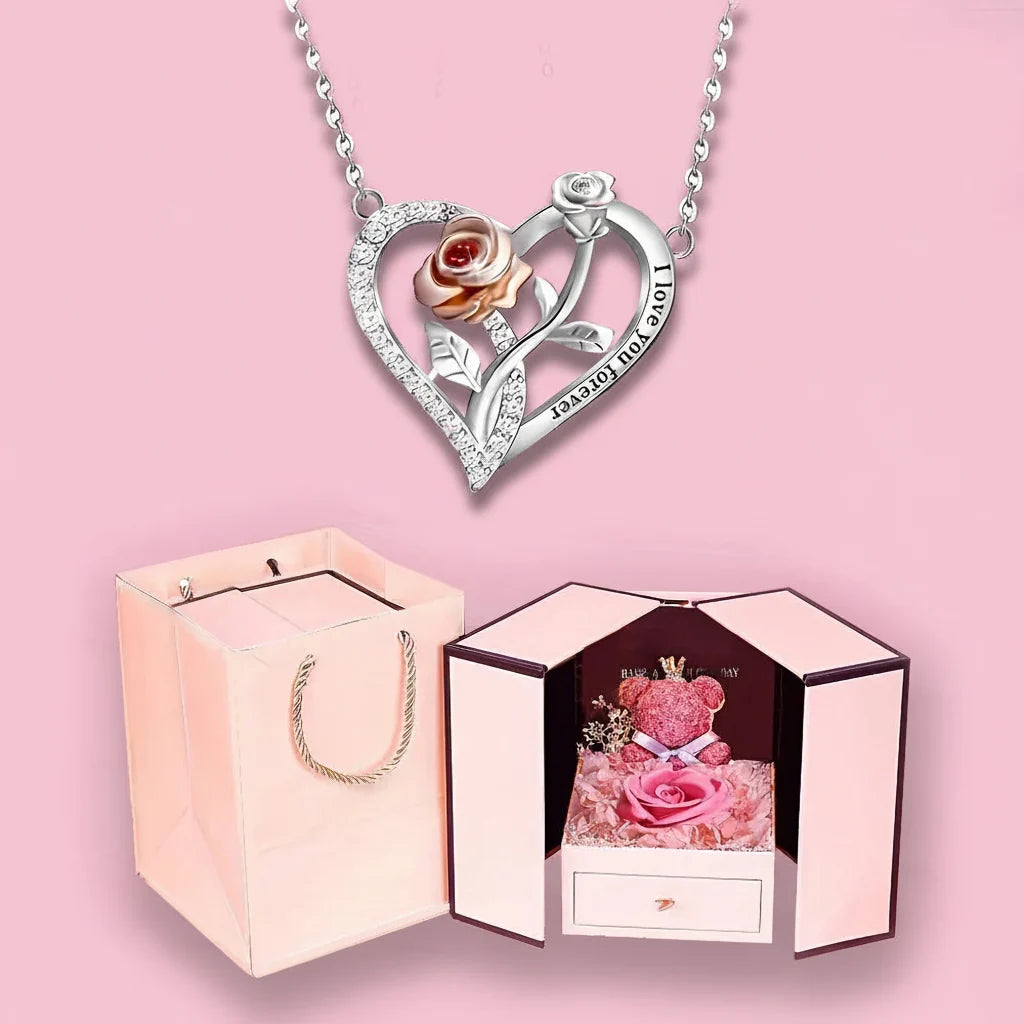 Necklace Heart Pendant Silver Rose Gift Jewellery Romantic Couples