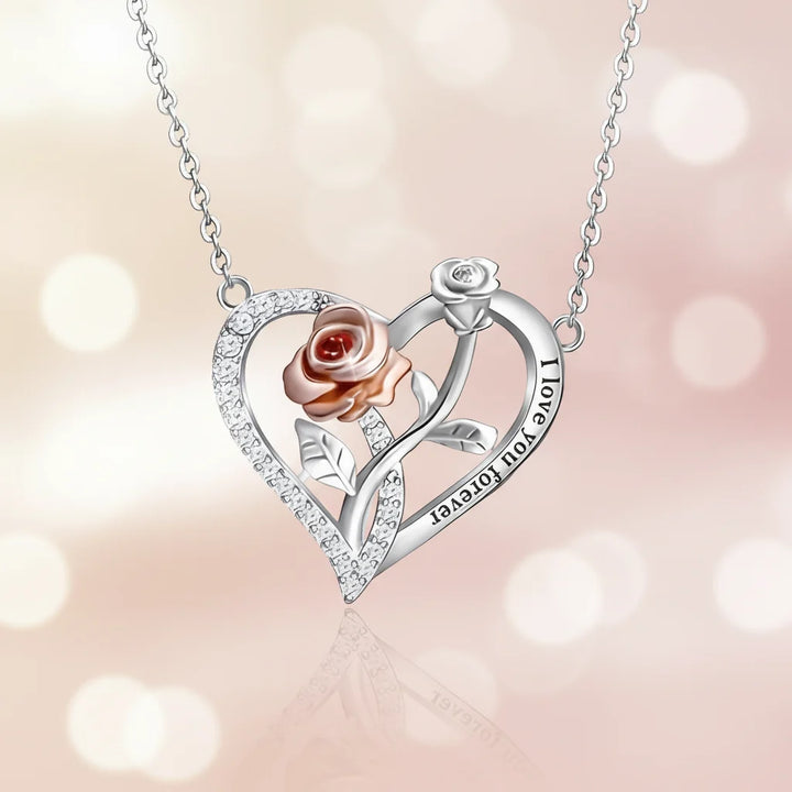Necklace Heart Pendant Silver Rose Gift Jewellery Romantic Couples