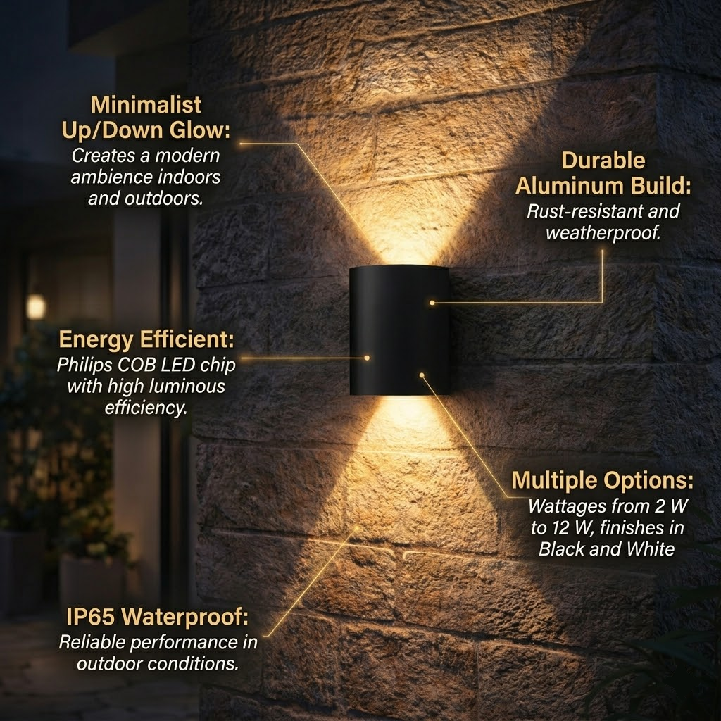 Wall Light LED Minimalist Up Down Glow Interior Exterior