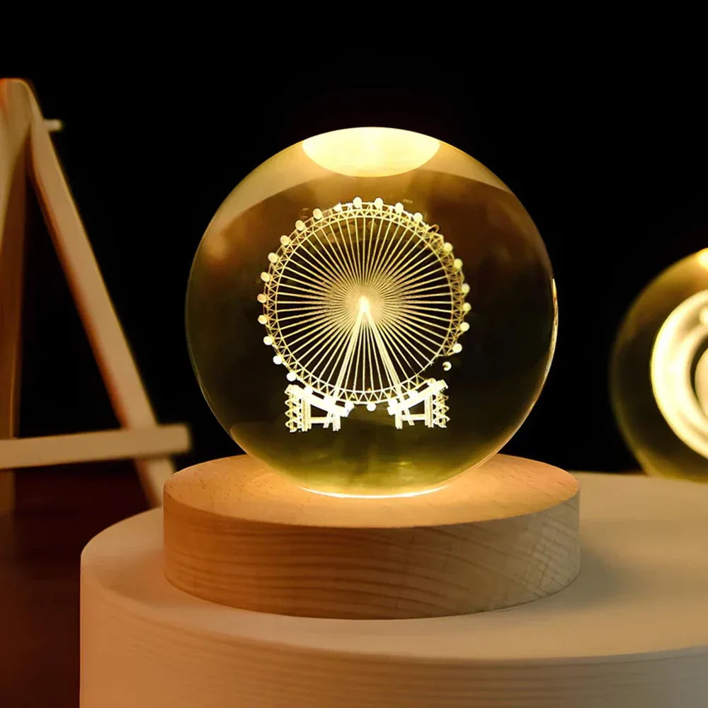 Night Light Crystal Ball 3D Planet Engraved LED Table Lamp