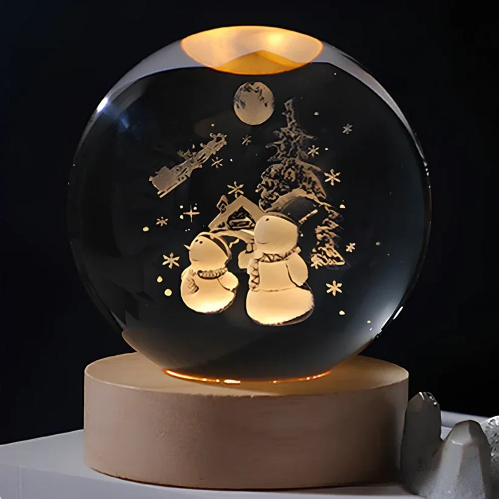 Night Light Crystal Ball 3D Planet Engraved LED Table Lamp