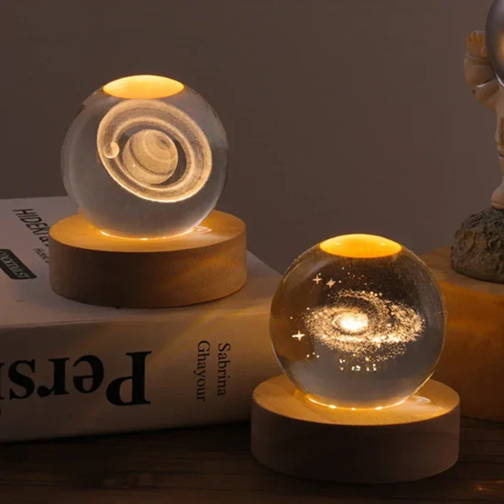 Night Light Crystal Ball 3D Planet Engraved LED Table Lamp