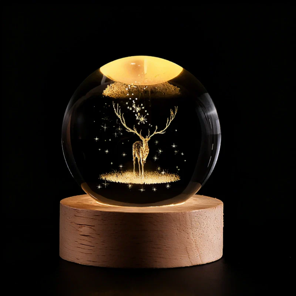 Night Light Crystal Ball 3D Planet Engraved LED Table Lamp