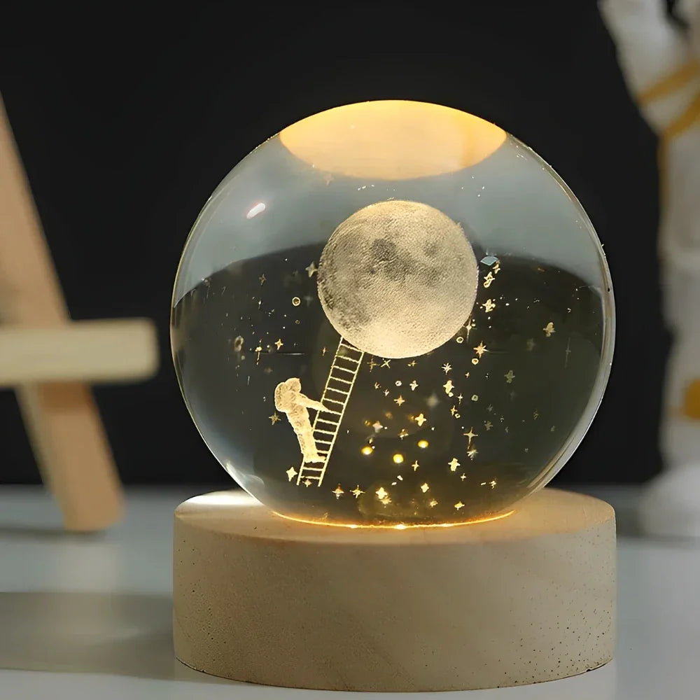 Night Light Crystal Ball 3D Planet Engraved LED Table Lamp