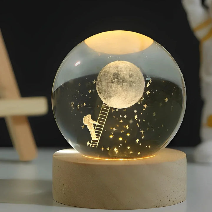 Night Light Crystal Ball 3D Planet Engraved LED Table Lamp