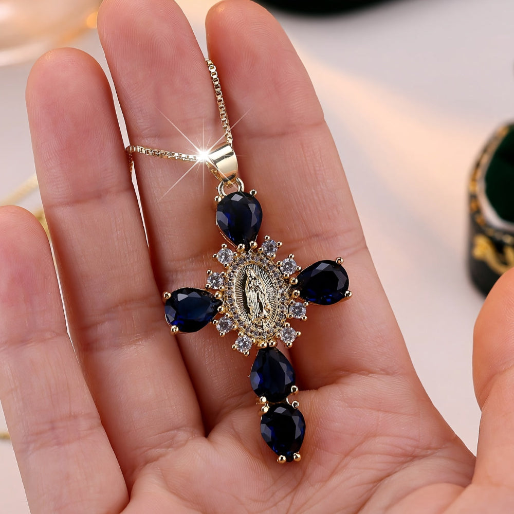 Necklace Cross Pendant Mothers Day Gold Zircon Crystal Jewellery