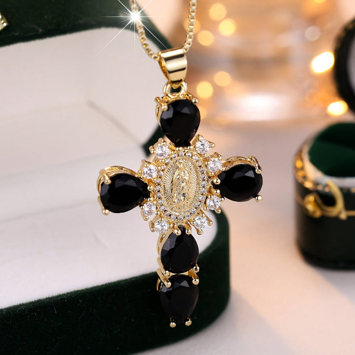 Necklace Cross Pendant Mothers Day Gold Zircon Crystal Jewellery