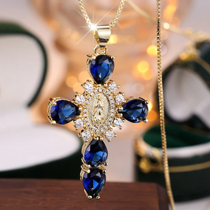 Necklace Cross Pendant Mothers Day Gold Zircon Crystal Jewellery