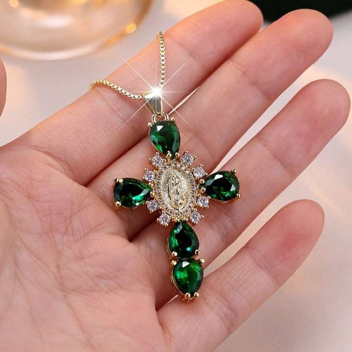Necklace Cross Pendant Gold Cubic Zirconia Mothers Day Gift