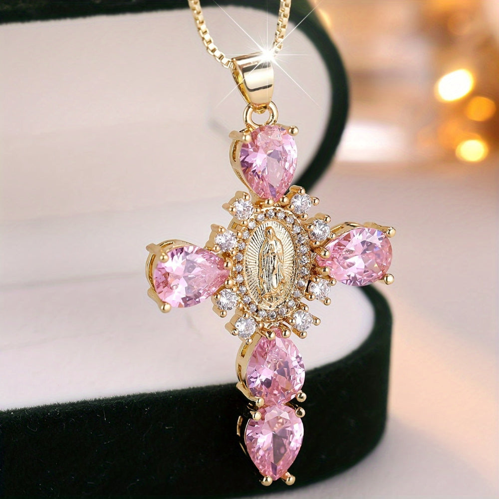 Necklace Cross Pendant Mothers Day Gold Zircon Crystal Jewellery